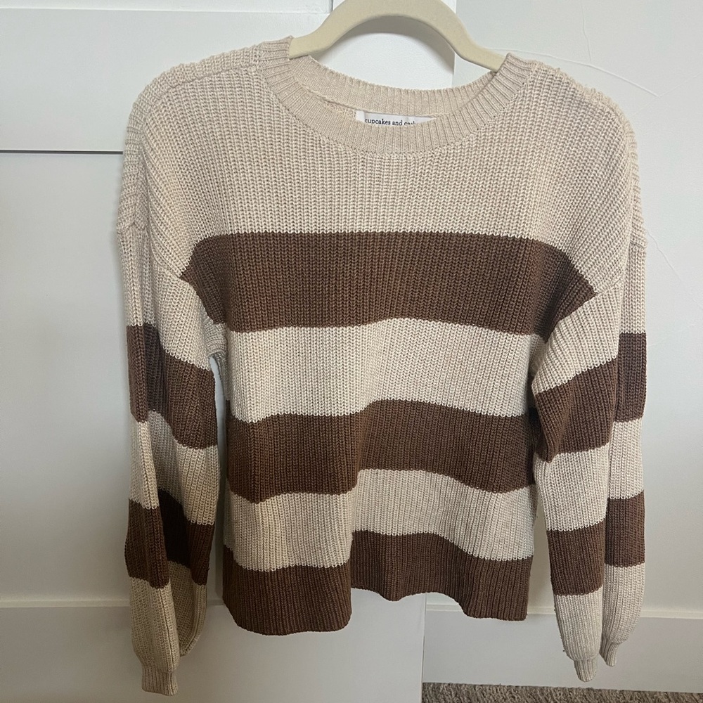 XS Cupcakes and Cashmere cream & brown striped sweater